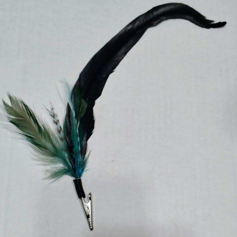 Blue Green Sustainably Sourced Feather Hair Cigarette Hat Boudoir Jaw Clip